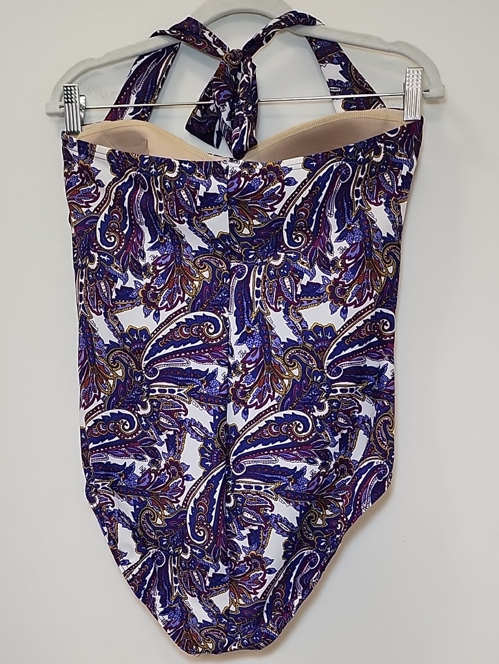 Lands’End Swimsuit OnePiece Ruched Wrapped Slimming Soft Cup Wireless Paisley 14 - Picture 9 of 16
